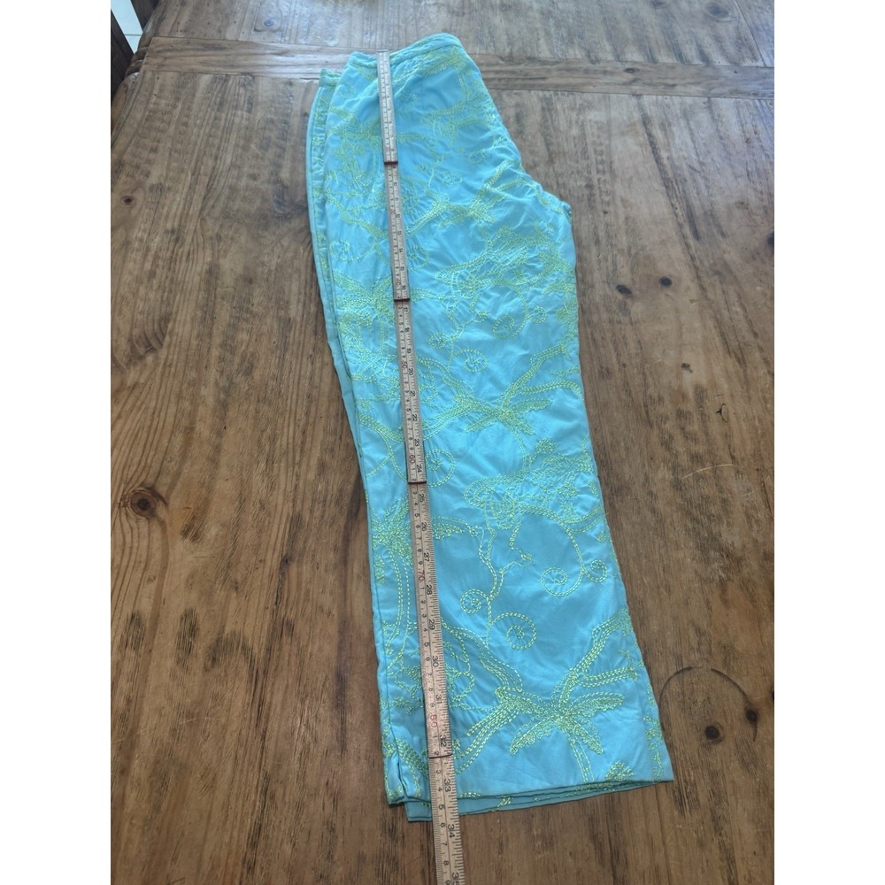 Lilly Pulitzer Vintage Embroidered Vines Capri Pants Preppy Blue Green Sz 4 - Picture 7 of 8